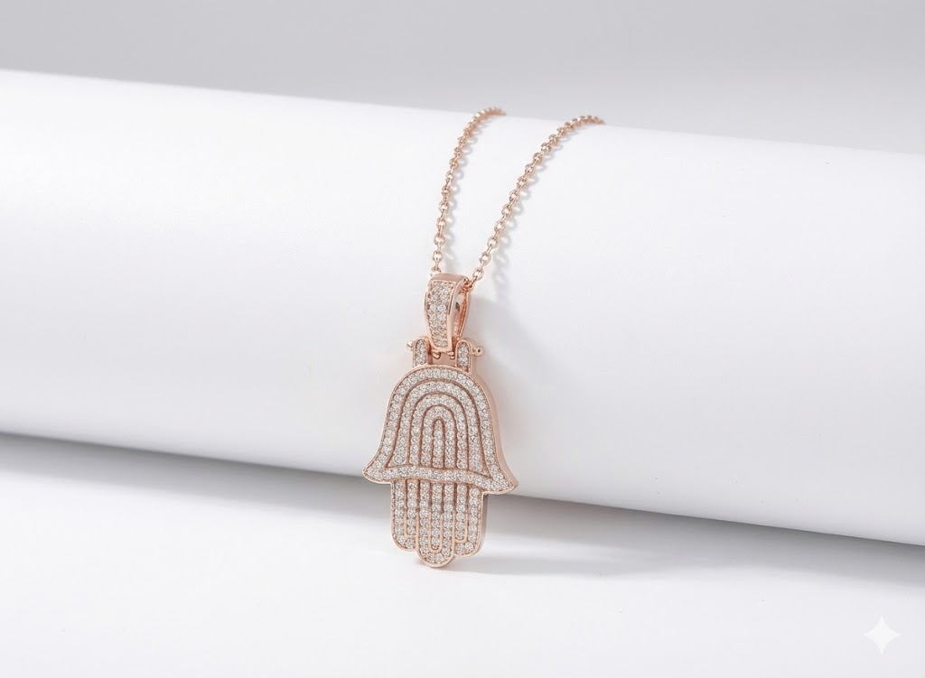 שרשרת חמסה באגטים כסף- ציפוי זהב אדום