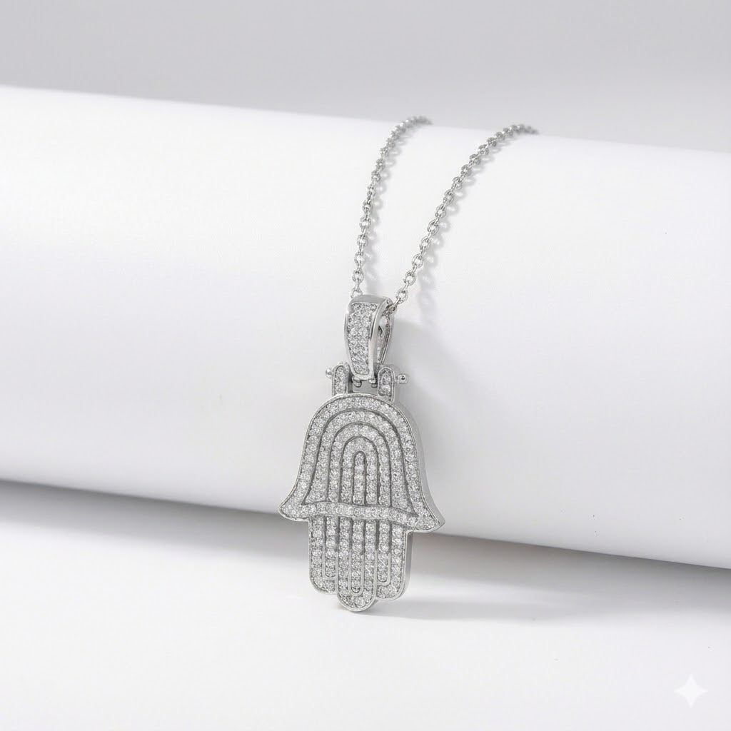 שרשרת חמסה משובצת זירקונים כסף